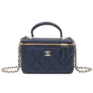 Chanel Top Handle Vanity Gold Hardware in Irdescent Navy Lambskin